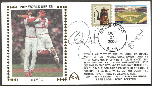 Yadier Molina & Adam Wainwright ADD Autographs on 2006 World Series on Game 5