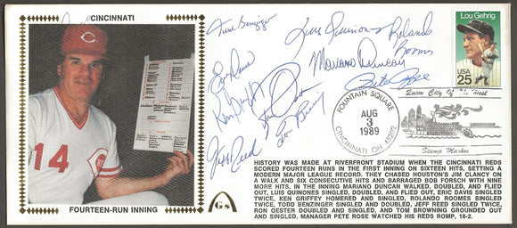 Ken Griffey, Pete Rose, Eric Davis, Tom Browning & 6 Other Cincinnati Reds Players Autographed 14-Run Inning Gateway Stamp Envelope