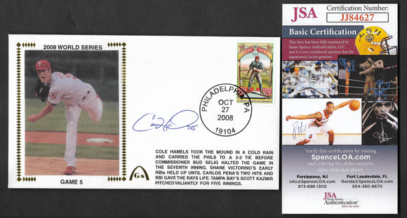 Cole Hamels Autographed 2008 World Series Game 5 Part 1 -  w/JSA Certificate Gateway Stamp Envelope - Philadelphia Phillies