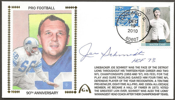 Joe Schmidt Autographed Pro Football 90th Anniversary Gateway Stamp Cachet Envelope