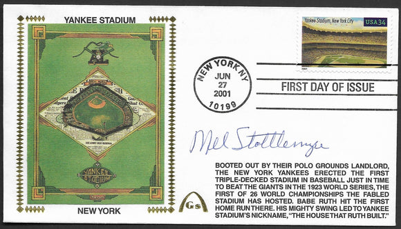 Mel Stottlemyre Autographed Yankee Stadium Legendary Playing Fields First Day of Issue Gateway Stamp Envelope