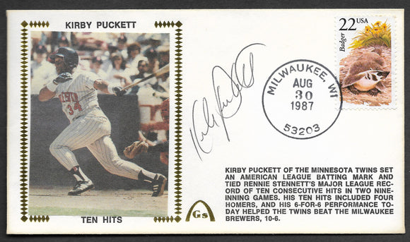 Kirby Puckett 10 Consecutive Hits Autographed Gateway Stamp Envelope