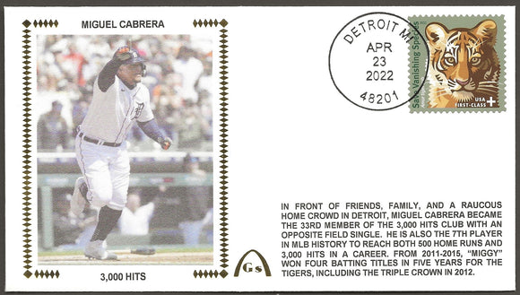 Miguel Cabrera UN-Signed 3,000 Hits Gateway Stamp Cachet Envelope - Detroit Tigers