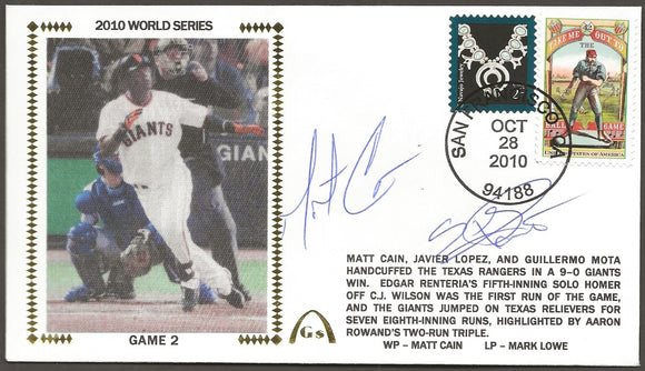 Matt Cain & Sergio Romo ADD Autographs on 2010 World Series on Game 2