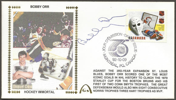 Bobby Orr Autographed w/COA Correct-Variation NHL 75th Anniversary Canada Post First Day Of Issue