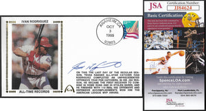 Ivan Rodriguez Autogarphed Catcher Offense Records Gateway Stamp Cachet Envelope - Texas Rangers