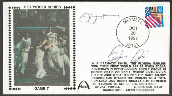 ADD Jim Leyland & Edgar Renteria Autographs on 1997 World Series on Game 7 - Florida Marlins