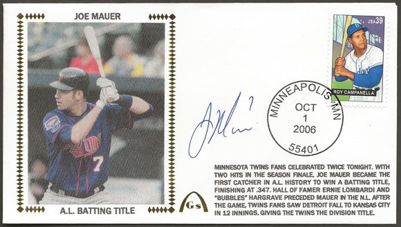 Joe Mauer Autographed Catcher A.L. Batting Champ Gateway Stamp Commemorative Cachet Envelope