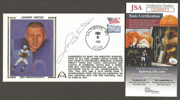 Johnny Unitas Autographed 20th Anniversary Gateway Stamp Commemorative Cachet Envelope