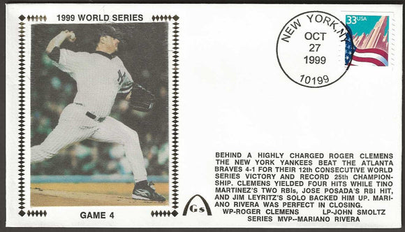 Mariano Rivera 1999 World Series Game 4 Autographed on Gateway Stamp Cachet Envelopes - New York Yankees