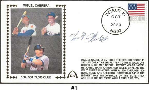 Miguel Cabrera Autographed .300/500 HR/3000 Hits Gateway Stamp Commemorative Cachet Envelope