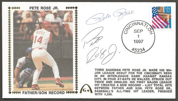 Pete Rose Jr & Pete Rose Father / Son Hits Record Autographed Gateway Stamp Cachet Envelope