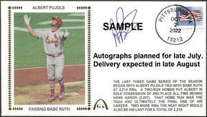 Albert Pujols Autographed Passing Babe Ruth Refundable Deposits Gateway Stamp Cachet Envelope Cover