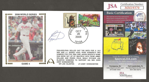 Ryan Howard Autographed 2008 World Series Game 4 w/JSA Certificate Gateway Stamp Envelope - Philadelphia Phillies