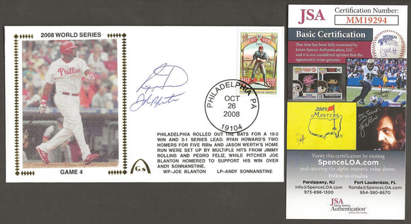 Ryan Howard & Joe Blanton Autographed 2008 World Series Game 4 w/JSA Certificate Gateway Stamp Envelope - Philadelphia Phillies
