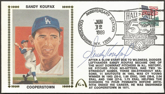 Sandy Koufax Autographed Hall Of Fame 50th Anniversary Gateway Stamp Envelope - Los Angeles Dodgers