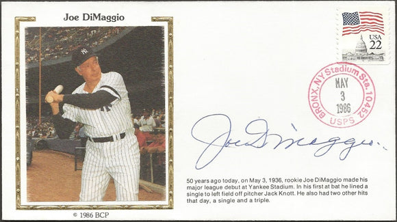 Joe DiMaggio Autographed Major League Debut 50th Anniversary BCP Cachet Envelope - New York Yankees