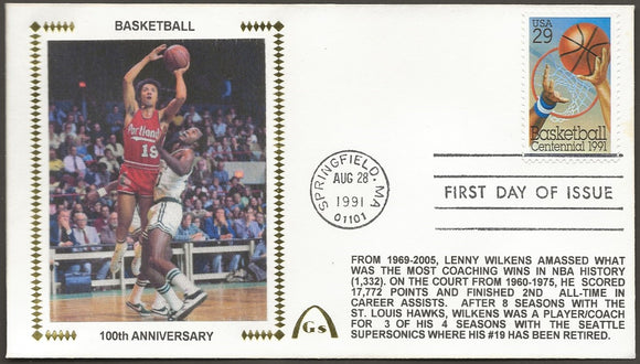 Lenny Wilkens UN-Signed Basketball 100 Years First Day Cover Gateway Stamp Envelope w/ FDI Postmark