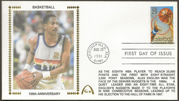 Alex English UN-Signed Basketball 100 Years First Day Cover Gateway Stamp Envelope w/ FDI Postmark