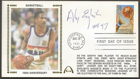 Alex English Autographed Basketball 100 Years First Day Cover Gateway Stamp Envelope w/ FDI Postmark