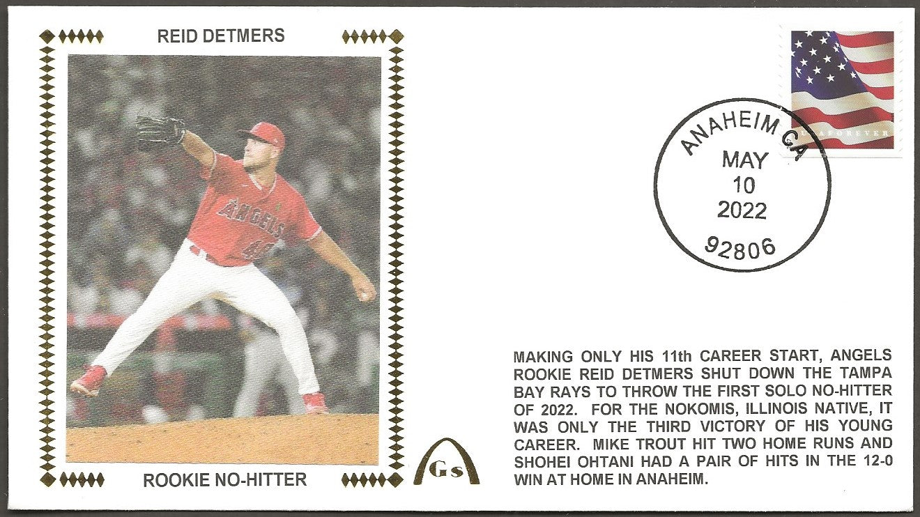 Baseball Rookie Stamp Reid Detmers Rookie No-Hitter Un-Autographed Gateway Stamp Envelope ...