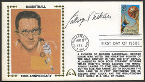 George Mikan Autographed Basketball 100 Years First Day Cover Gateway Stamp Envelope w/ FDI Postmark - Minneapolis Lakers