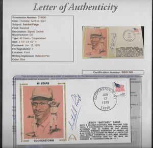 Satchel Paige Autographed Hall Of Fame 40th Anniversary Gateway Stamp Envelope w/ JSA Authentication