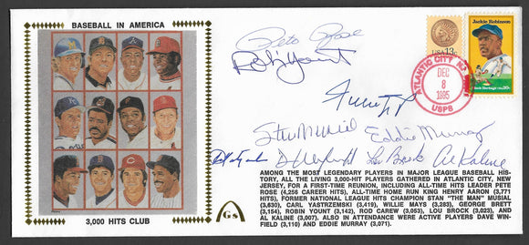3,000 Hits Club Signed by Willie Mays, Carl Yastrzemski, Stan Musial, Lou Brock, Al Kaline, Pete Rose, Robin Yount, Eddie Murray, and Dave Winfield Gateway Stamp Envelope