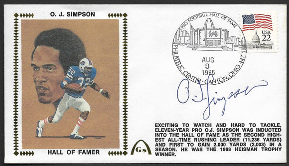 O.J. Simpson Autographed Hall Of Fame Gateway Stamp Commemorative Cachet Envelope - Buffalo Bills