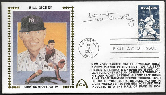 Bill Dickey Autographed All Star Anniversary & Babe Ruth USPS Stamp First Day of Issue Gateway Stamp Cachet Envelope
