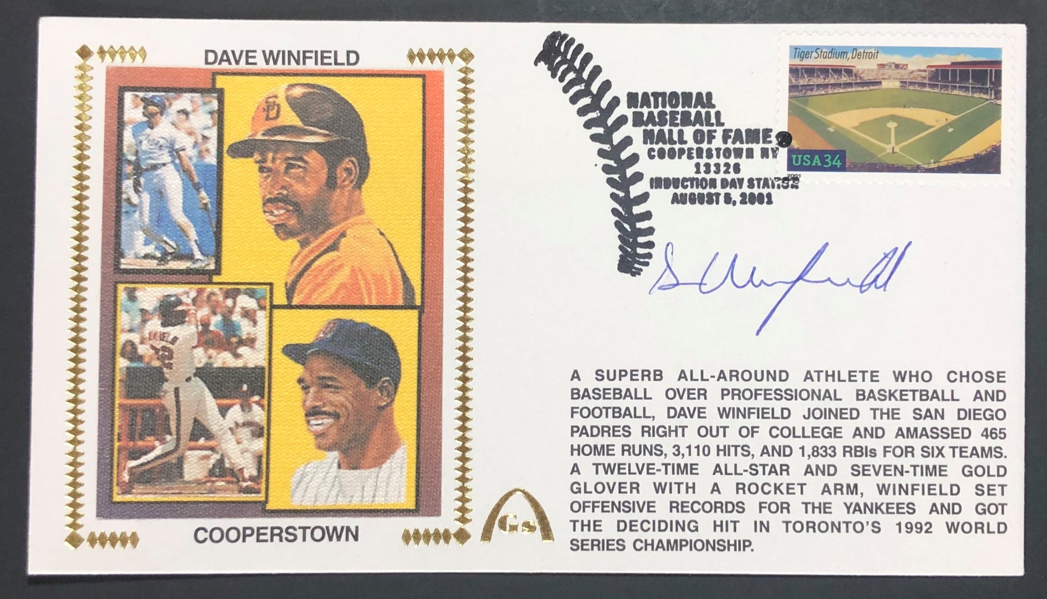 Dave Winfield Autographed HOF Hall Of Fame Gateway Stamp Cachet Envelo –