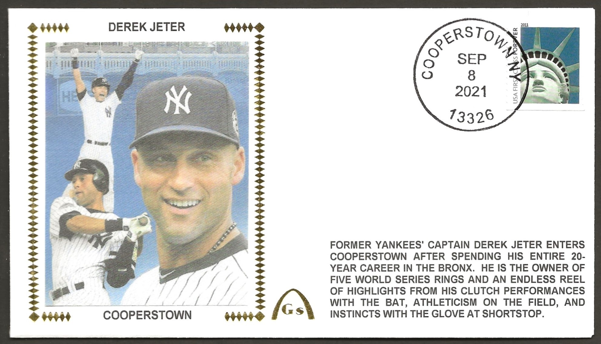 Derek Jeter Hall Of Fame Un-Autographed HOF Gateway Stamp Envelope - N –