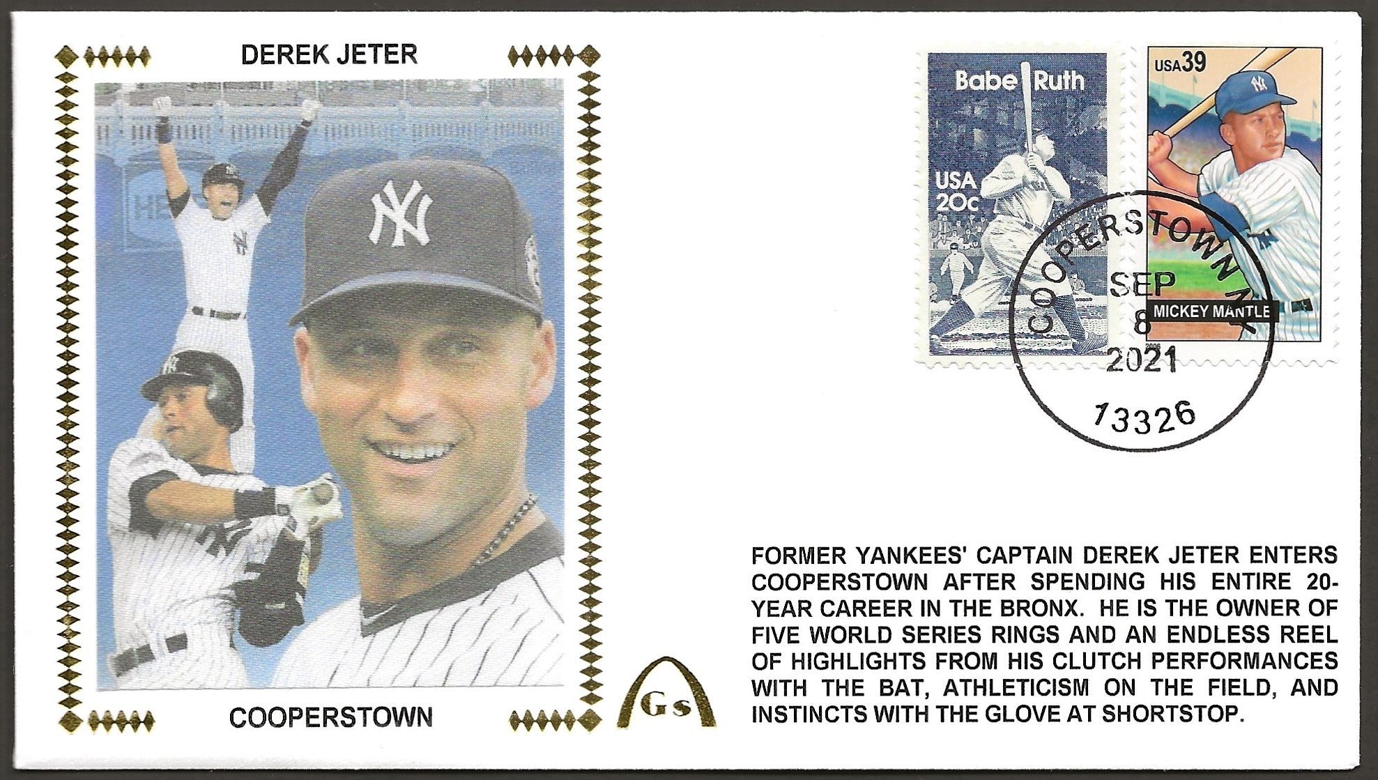 Derek Jeter Hall Of Fame Un-Autographed HOF Gateway Stamp Envelope - N –