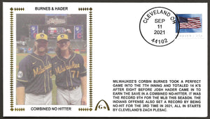 Corbin Burnes & Josh Hader UNsigned Combined No Hitter Gateway Stamp Cachet Envelope - Milwaukee Brewers