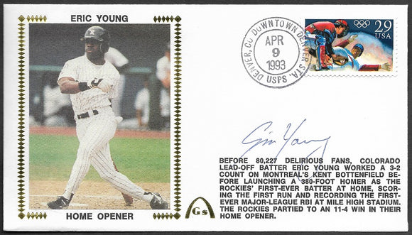 Eric Young Autographed Colorado Rockies Home Opener Gateway Stamp Commemorative Cachet Envelope