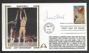Jerry West Autographed Basketball 100 Years First Day Cover Gateway Stamp Envelope w/ FDI Postmark