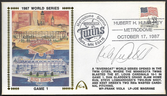 Kirby Puckett Autographed Game 1 of the 1987 World Series Gateway Stamp Cachet Envelope w/ 87 World Series Postmark &  Optional JSA Certification