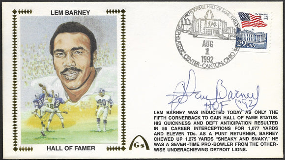 Lem Barney Autographed Hall Of Fame Gateway Stamp Commemorative Cachet Envelope - HOF Postmark