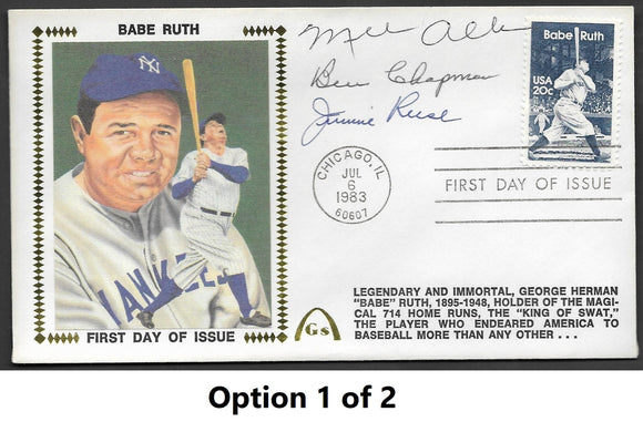 Mel Allen, Ben Chapman, & Jimmie Reese Autographed Babe Ruth USPS Stamp First Day of Issue Gateway Stamp Envelope