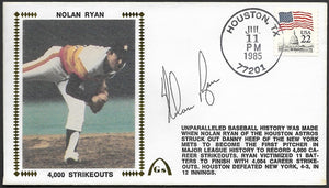 Nolan Ryan Autographed 4,000 Strikeouts Gateway Stamp Commemorative Cachet Envelope