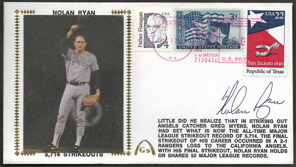 Nolan Ryan Autographed 5,714 Career Strikeouts Gateway Stamp Commemorative Cachet Envelope