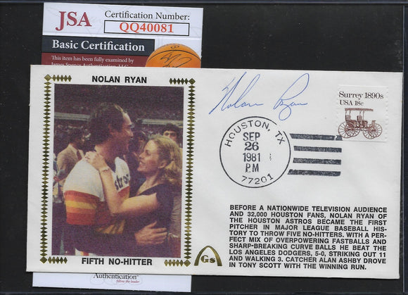 Nolan Ryan JSA Autographed 5th No Hitter Gateway Stamp Commemorative Cachet Envelope
