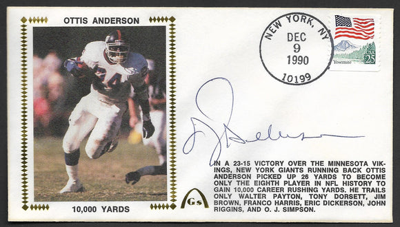 Ottis O.J. Anderson Autographed 10,000 Yards Gateway Stamp Commemorative Cachet Envelope