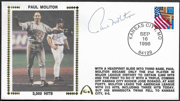 Paul Molitor Autographed 3,000 Hits Gateway Stamp Commemorative Cachet Envelope