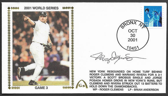 Roger Clemens Autographed 2001 World Series Game 3 Gateway Stamp Cachet Envelope