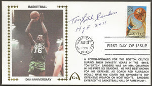 Tom "Satch" Sanders Autographed Basketball 100 Years First Day Cover Gateway Stamp Envelope w/ FDI Postmark