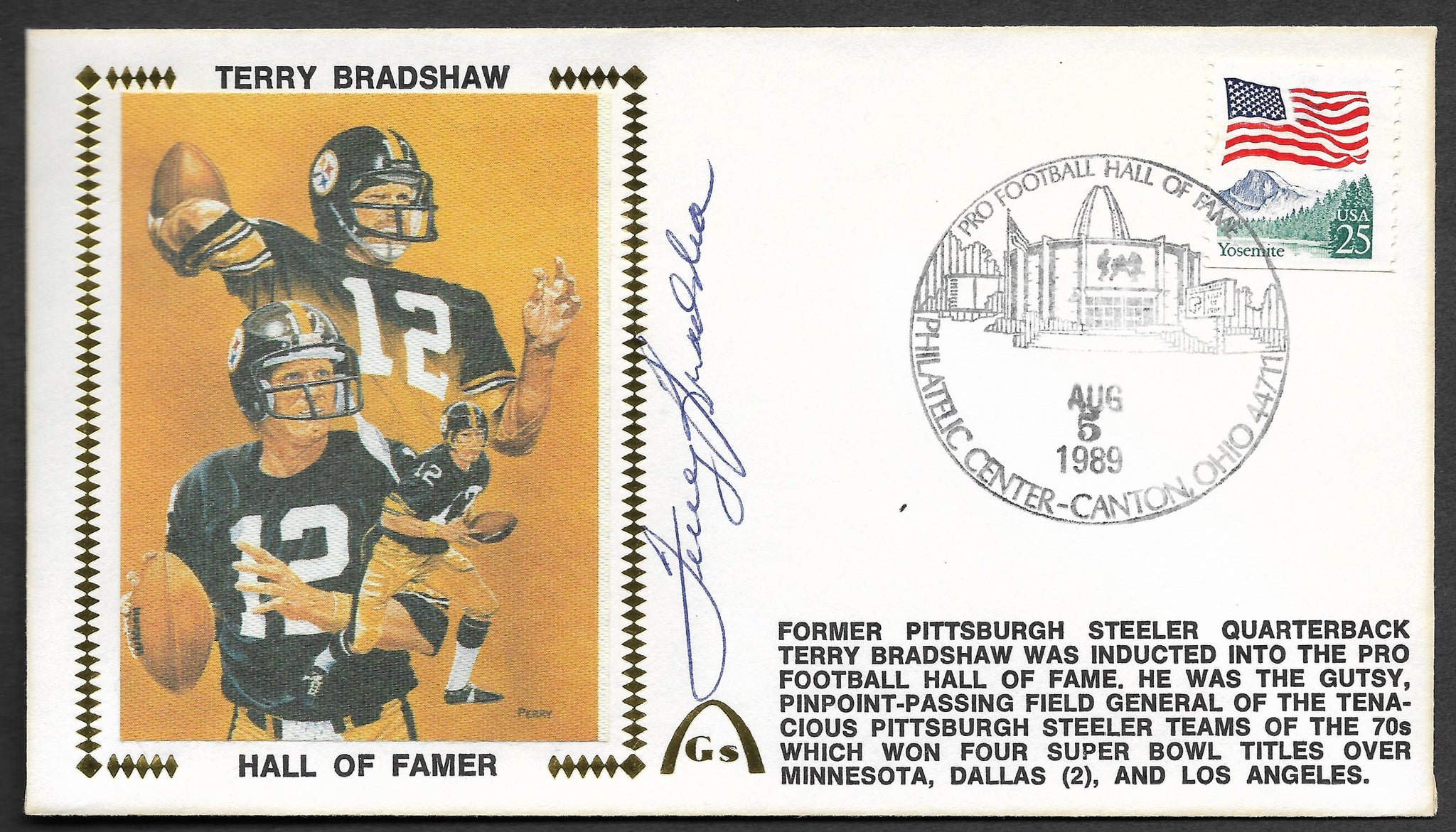 Terry Bradshaw Hall Of Fame Autographed Gateway Stamp Envelope