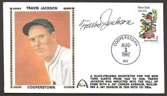 Travis Jackson Autographed HOF Hall Of Fame Gateway Stamp Cachet Envelope - New York Giants