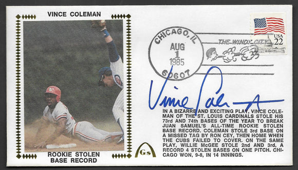 Vince Coleman Rookie Stolen Base Record Gateway Stamp Cachet Envelope - Coleman Autograph Only
