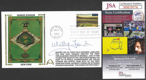 Whitey Ford Yankee Stadium First Day of Issue Gateway Stamp Envelope - Autographed - Legendary Playing Fields